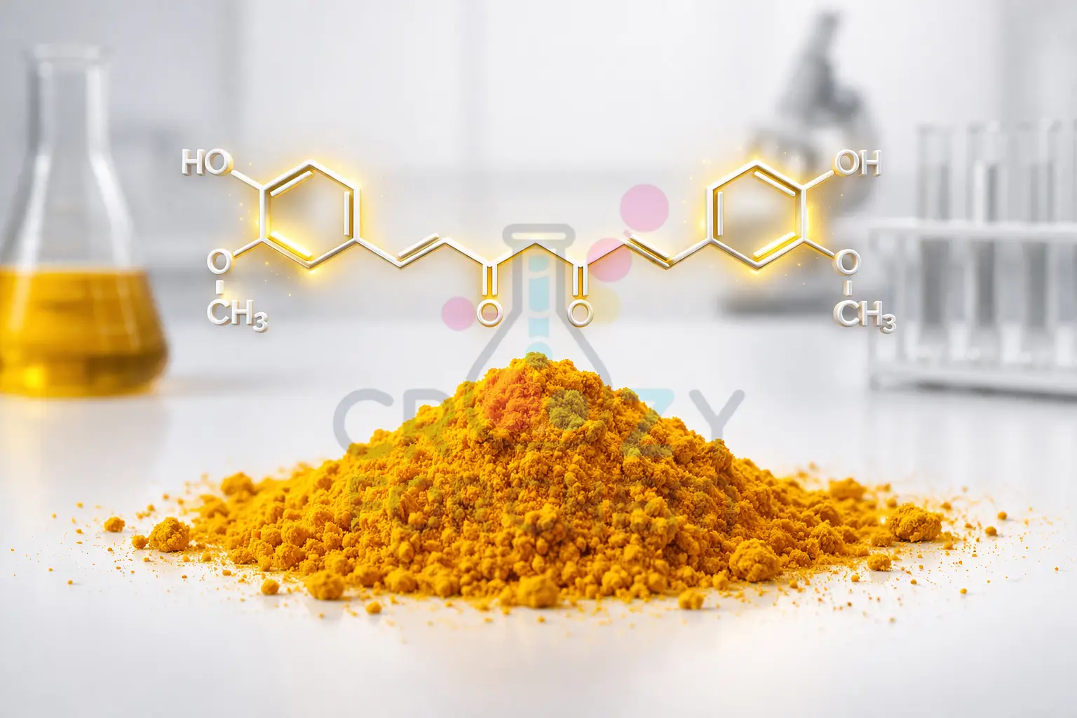 A detailed 3D molecular model of curcumin, the active antioxidant compound found in turmeric